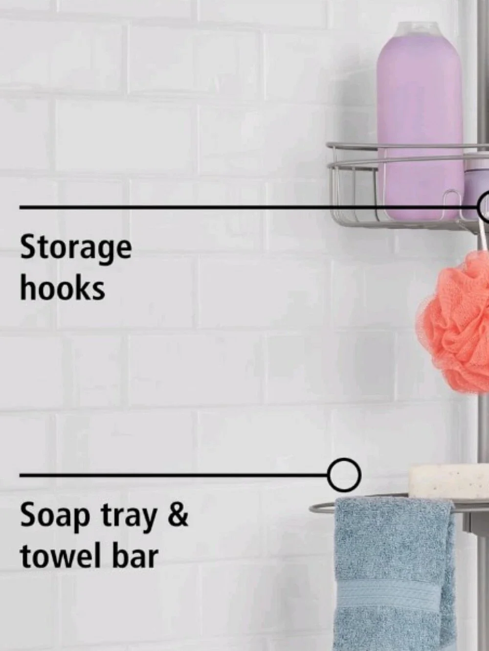 >  Mainstays Satin Nickel Shower Caddy Tension Rod with Silver Finish